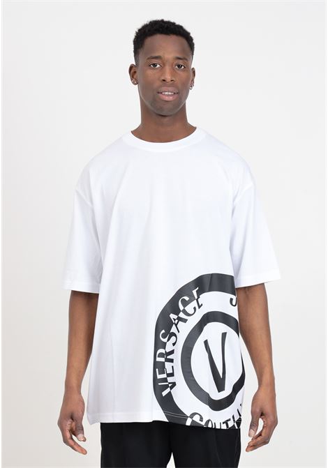 V-Emblem logo men's white t-shirt VERSACE JEANS COUTURE | 76GAHT05CJ00T003